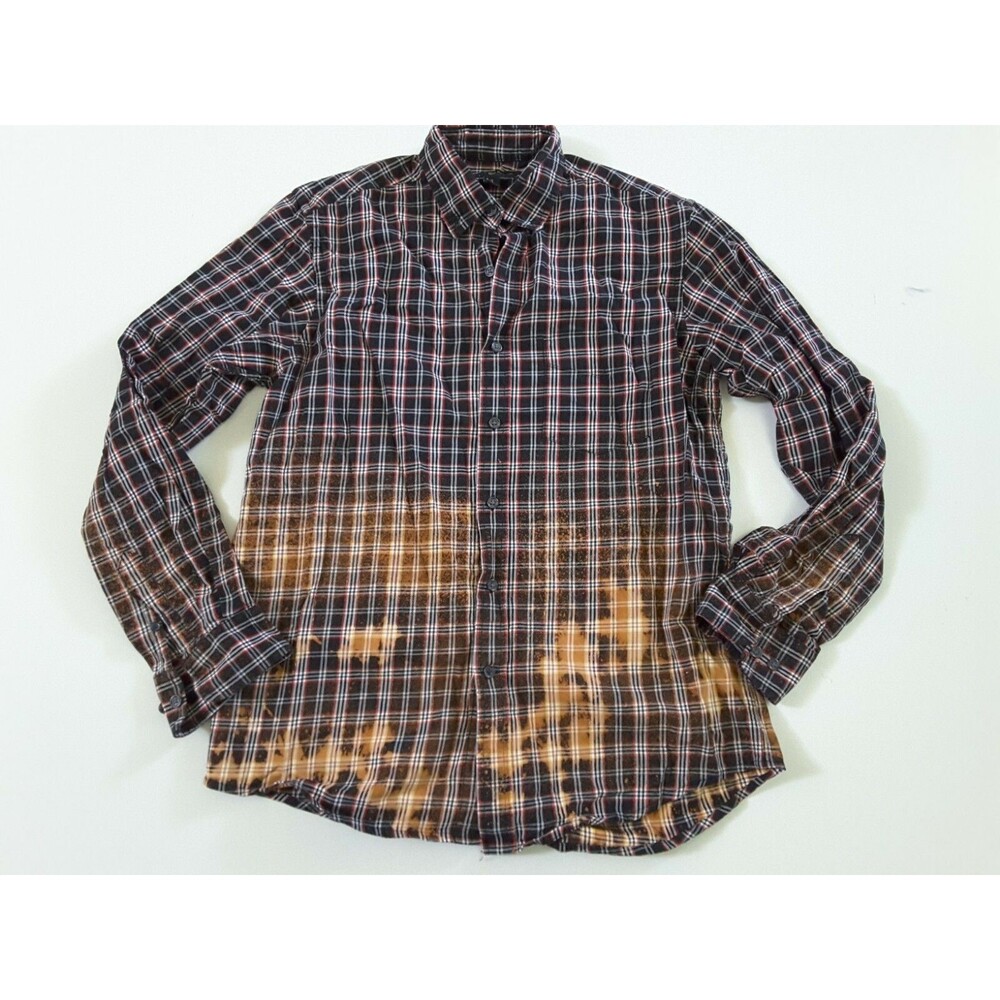 Upcycled Distressed Bleached Hand Dyed Ombre Country Grunge Rockabilly Shirt S